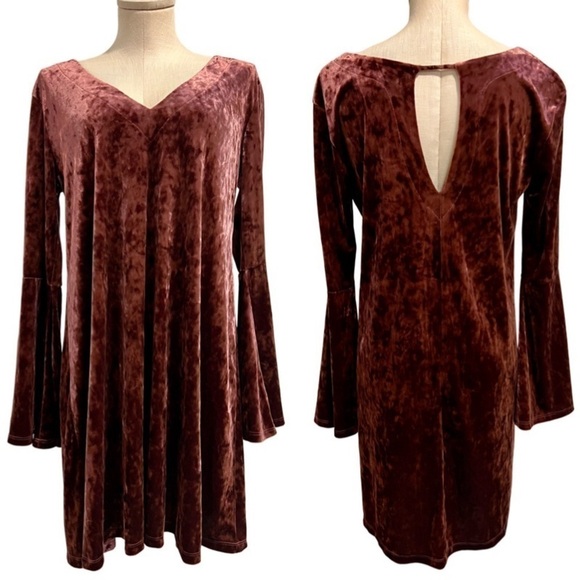 A.n.a Velvety Mauve Shift Dress with a Little Sparkle and Long Bell Sleeves. - Picture 1 of 13